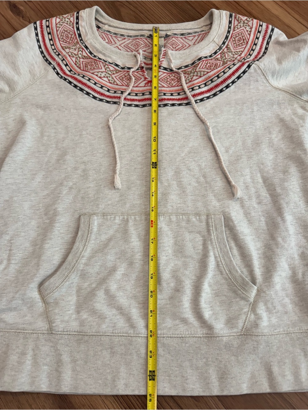 Lucky Brand Cream Sweatshirt Boho Southwest Tribal Aztec Folk Art Inspired Yoke - Picture 11 of 12